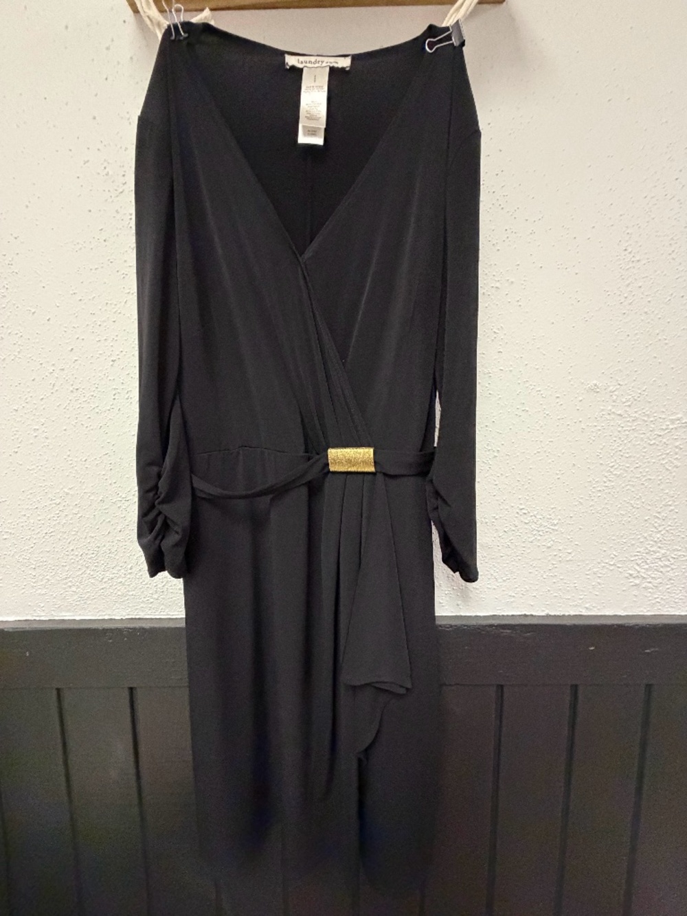 Laundry by Design Black Wrap Dress Gold Hardware Long Sleeve Size 8